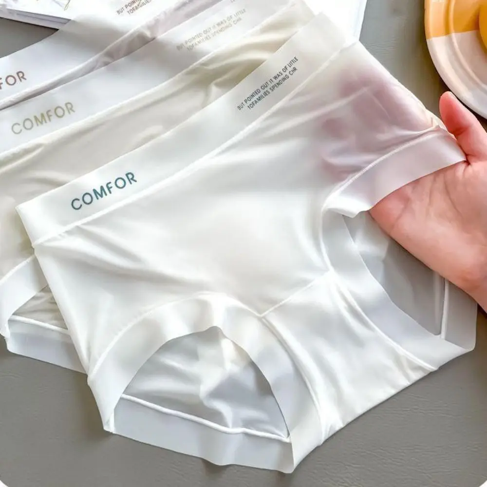 Carta impressa verão calcinha de seda gelo plissado fino sem costura cuecas de seda gelo simples lingerie feminina