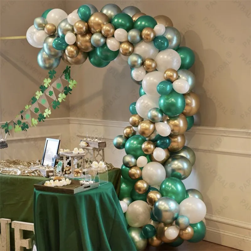 

Emerald Green Latex Balloons Garland Arch Kit Chrome Gold Balloons Birthday Party Bridal Shower Decoration Air Globos Supplies