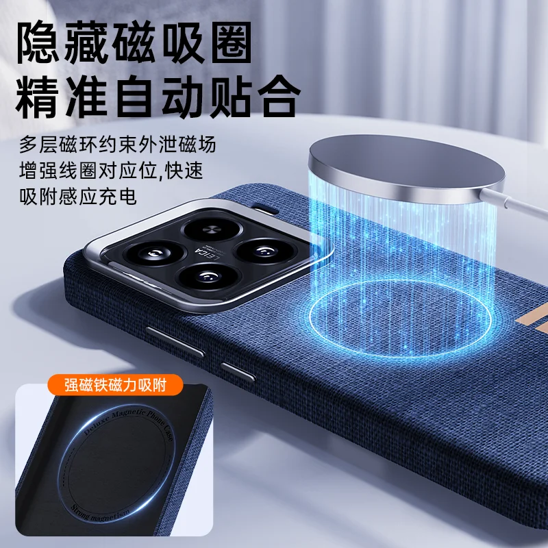 Wysokiej klasy biznesowe etui magnetyczne ze skóry do Samsung Galaxy S26 S25 S24 S23 Plus Ultra, technologiczna tkanina, bezprzewodowa ładowarka w obudowie. — zdjęcie produktu 5