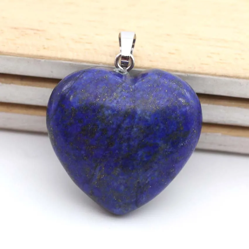 30x30mm Lovely Heart Stone Pendant Natural Crystal Rose Quartz Amethyst Rhodonite Lapis Lazuli Pendant Necklace Women Jewelry