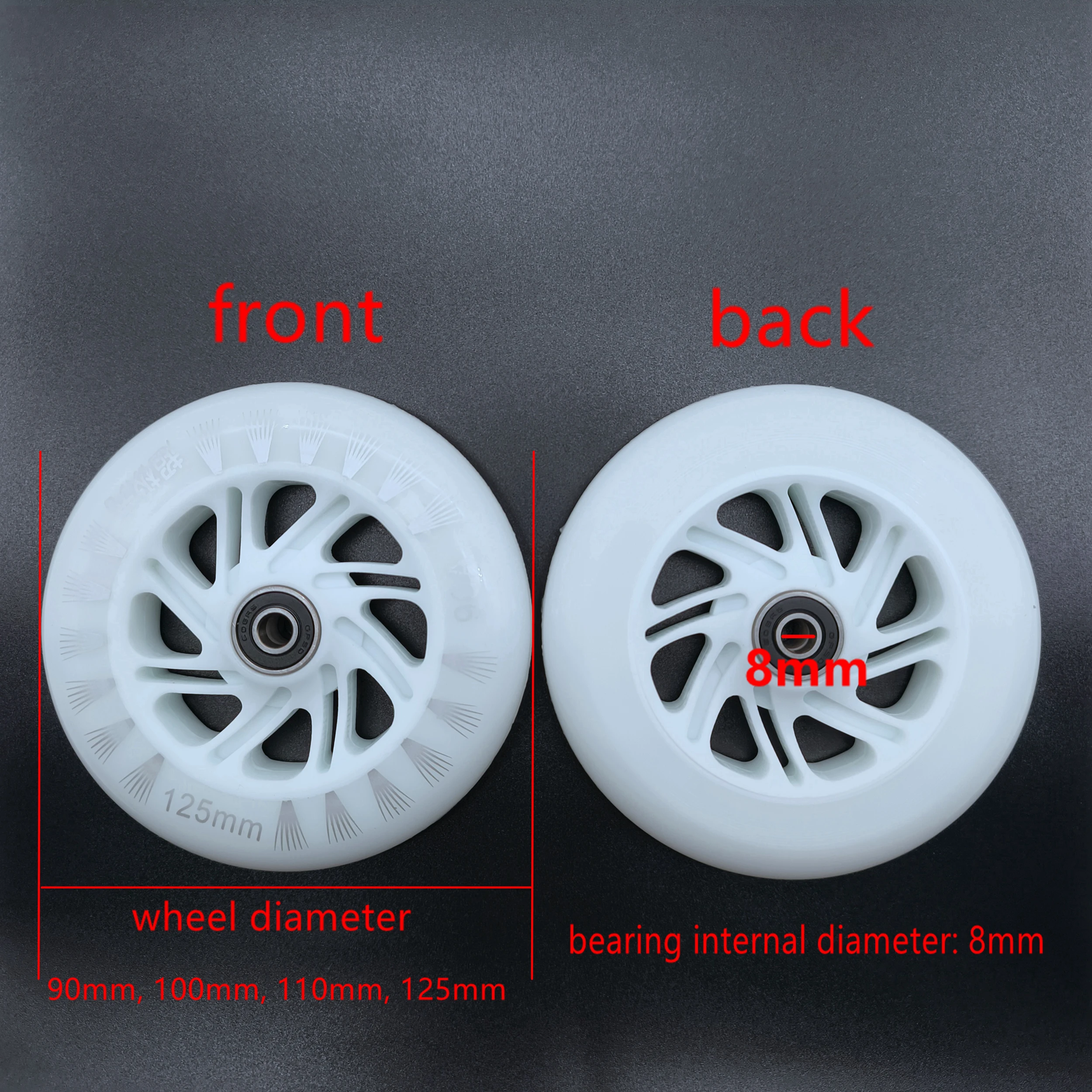 Speed Wheel Flashing White Light Street Wheel 90mm 100mm 110mm 125mm 6 Wheels/Lot