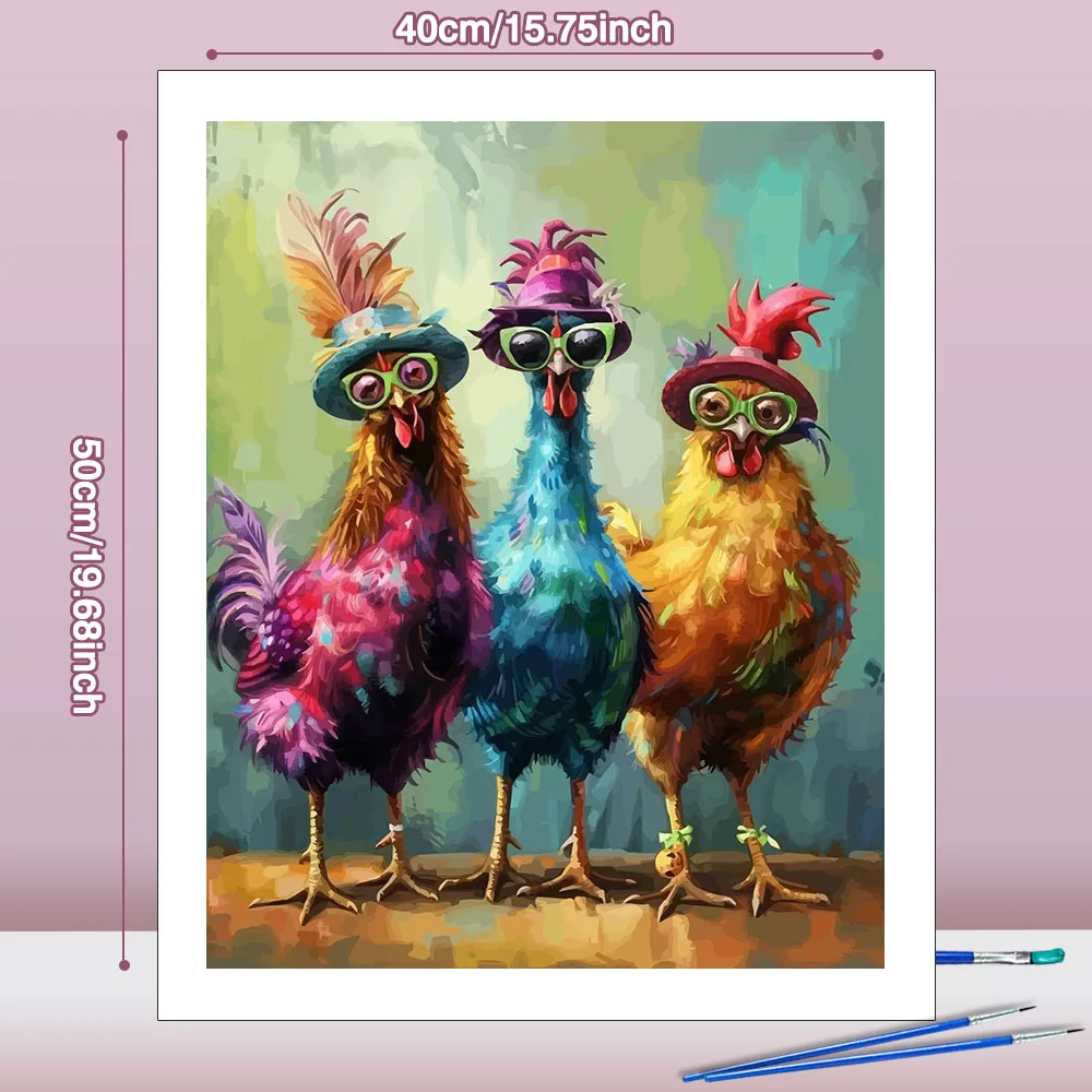 Huacan Painting By Numbers Kits Three Chickens Cartoon Animal Modern Drawing Coloring By Numbers Paint For Home Decor