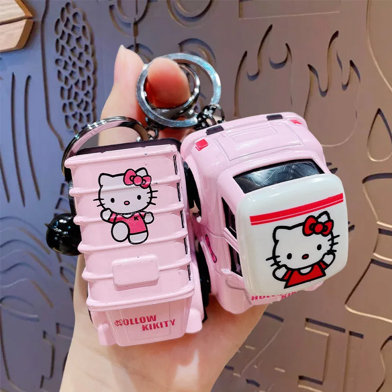 Anime Sanrio Hello Kitty Keychain Alloy Pickup Truck Model Keyring Schoolbag Pendant Creative Car Ornament Accessories Kids Gift