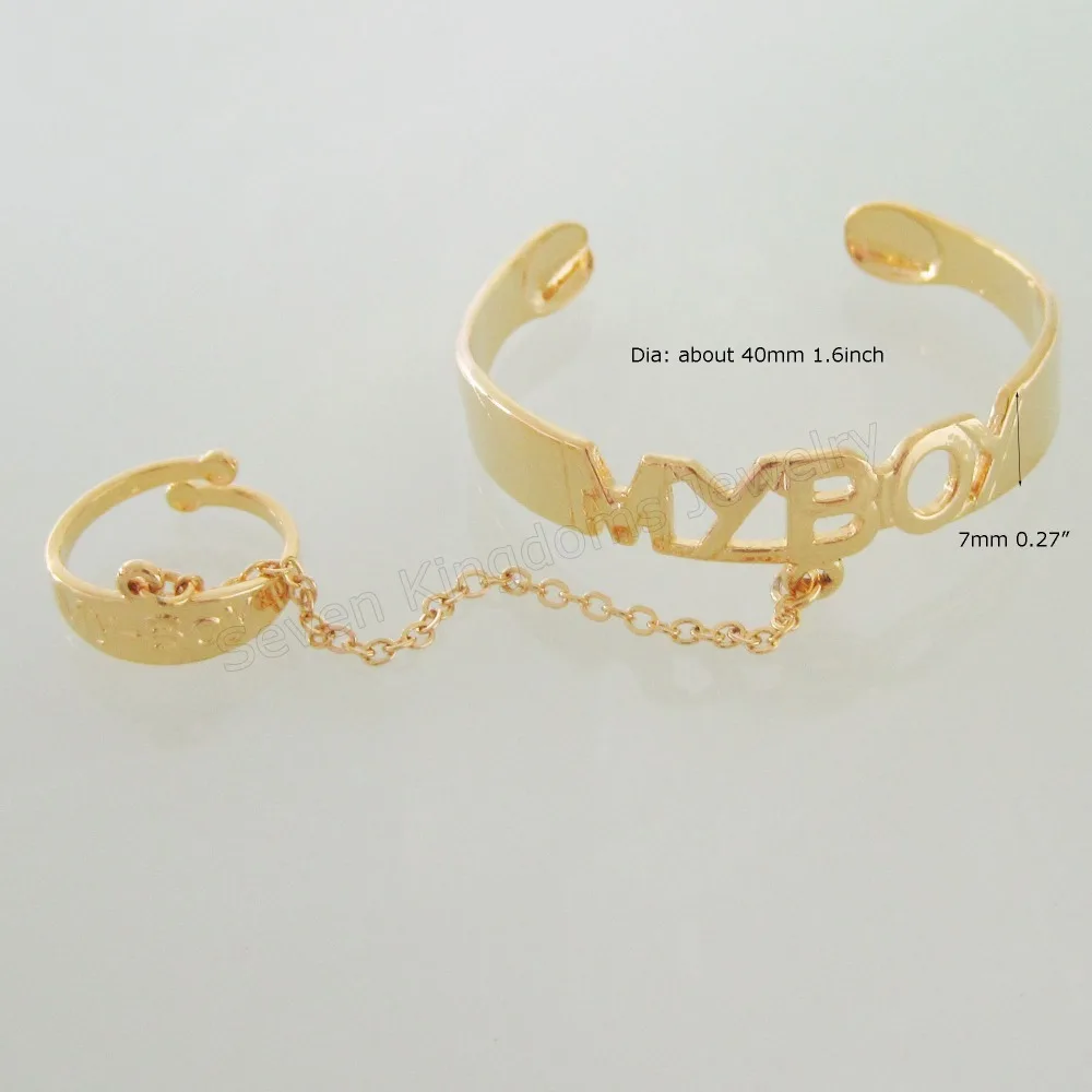 CHILD BABY BANGLE WORD MY GIRL MY BOY MY BABY HOLLOW YELLOW GOLD COLOR OPENED WITH ADJUSTABLE MATCHING RING GREAT GIFT