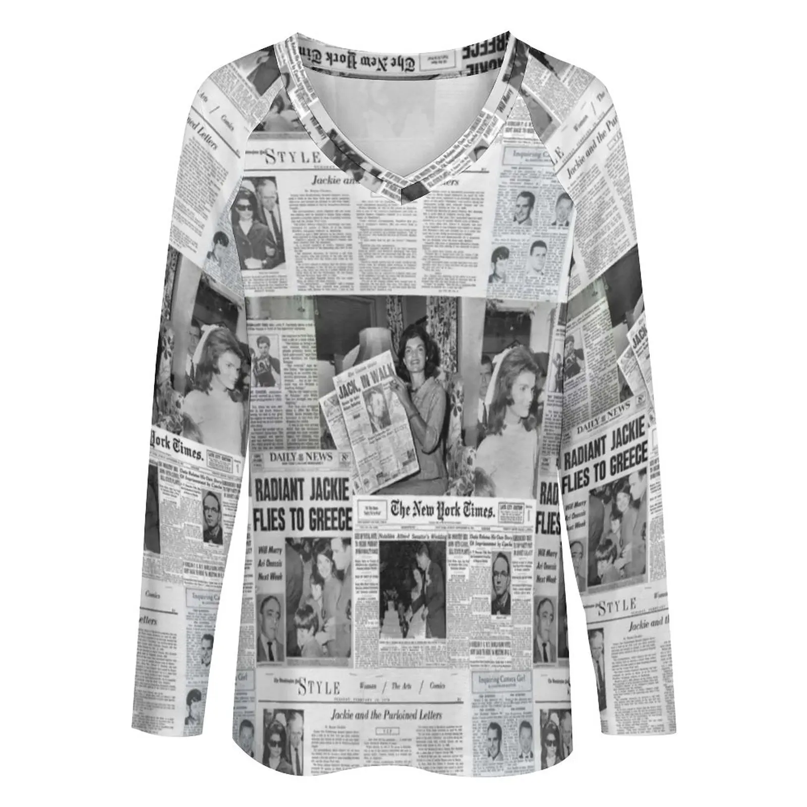 Newspaper Collage T Shirt Jackie Kennedy Trendy T-Shirts Street Style Oversize Tee Shirt Women Design Clothes Birthday Present