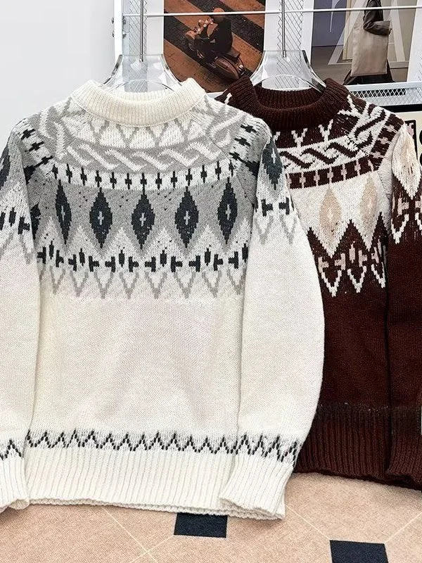 

Мужской облегающий трикотажный свитер с круглым вырезом, модный базовый вариант для осени и зимы, новый повседневный стиль, из полиэфирного волокна, с геометрическим узором