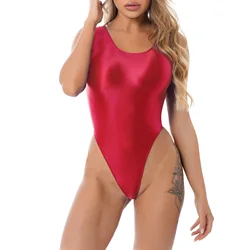 Women's Swimsuit Ladies Surfing Swimwear One-piece High Cut Bodysuit New Glossy Sleeveless Gymnastics Swimming Bathing Suit