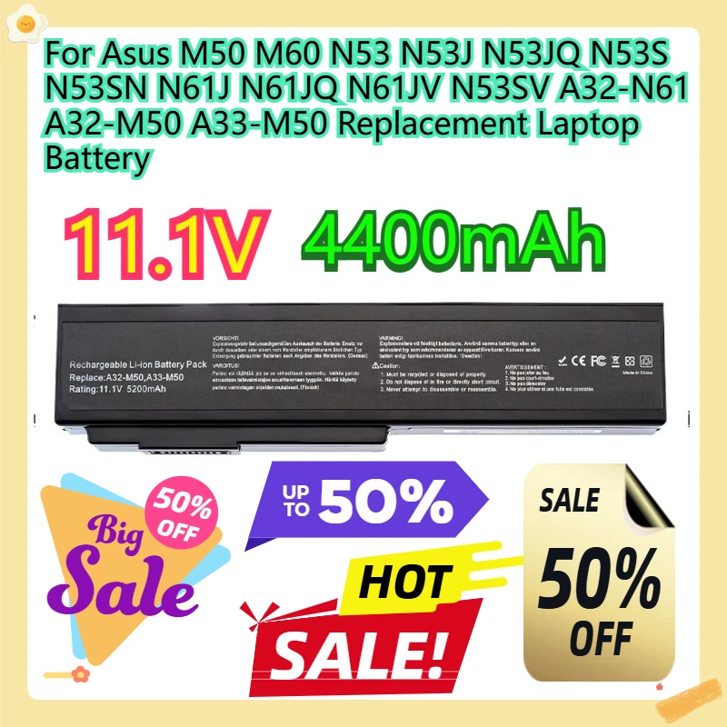 

For Asus M50 M60 N53 N53J N53JQ N53S N53SN N61J N61JQ N61JV N53SV A32-N61 A32-M50 Replacement Laptop Battery