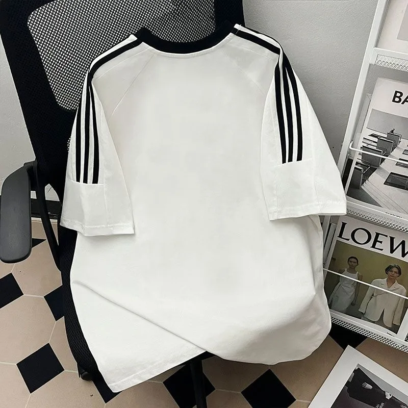 Summer New Sports Style American Retro Personalized Letter Printing Round Neck Short Sleeve Casual Loose Large Size T-shirt