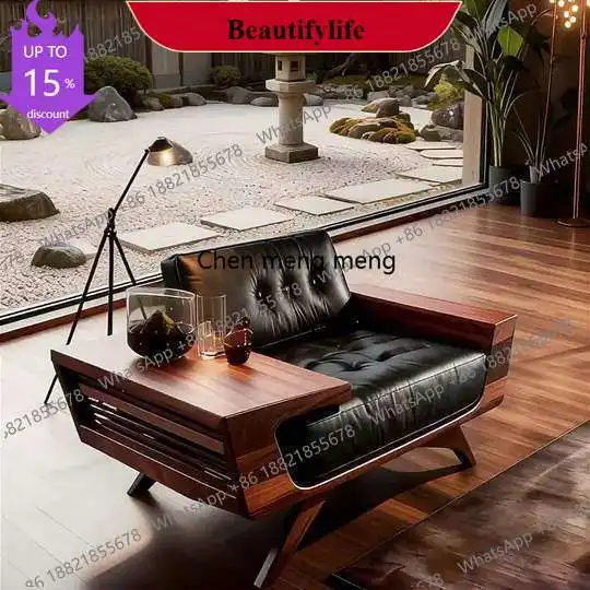 

zK178Chinese Style North American Black Walnut Leather Straight Row Sofa Living Room Single Three Person Sofa Combination