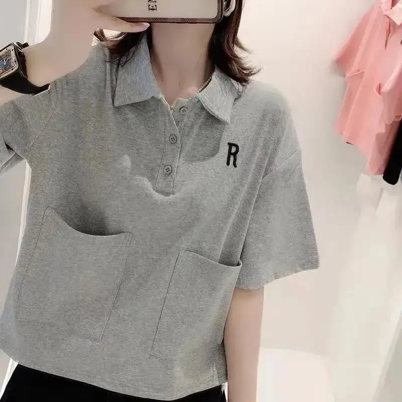 Women's Short Sleeve T-shirt, Loose Tops, Casual, Korean, All-match, Simplicity, Office Lady, Monochromatic, Summer Fashion