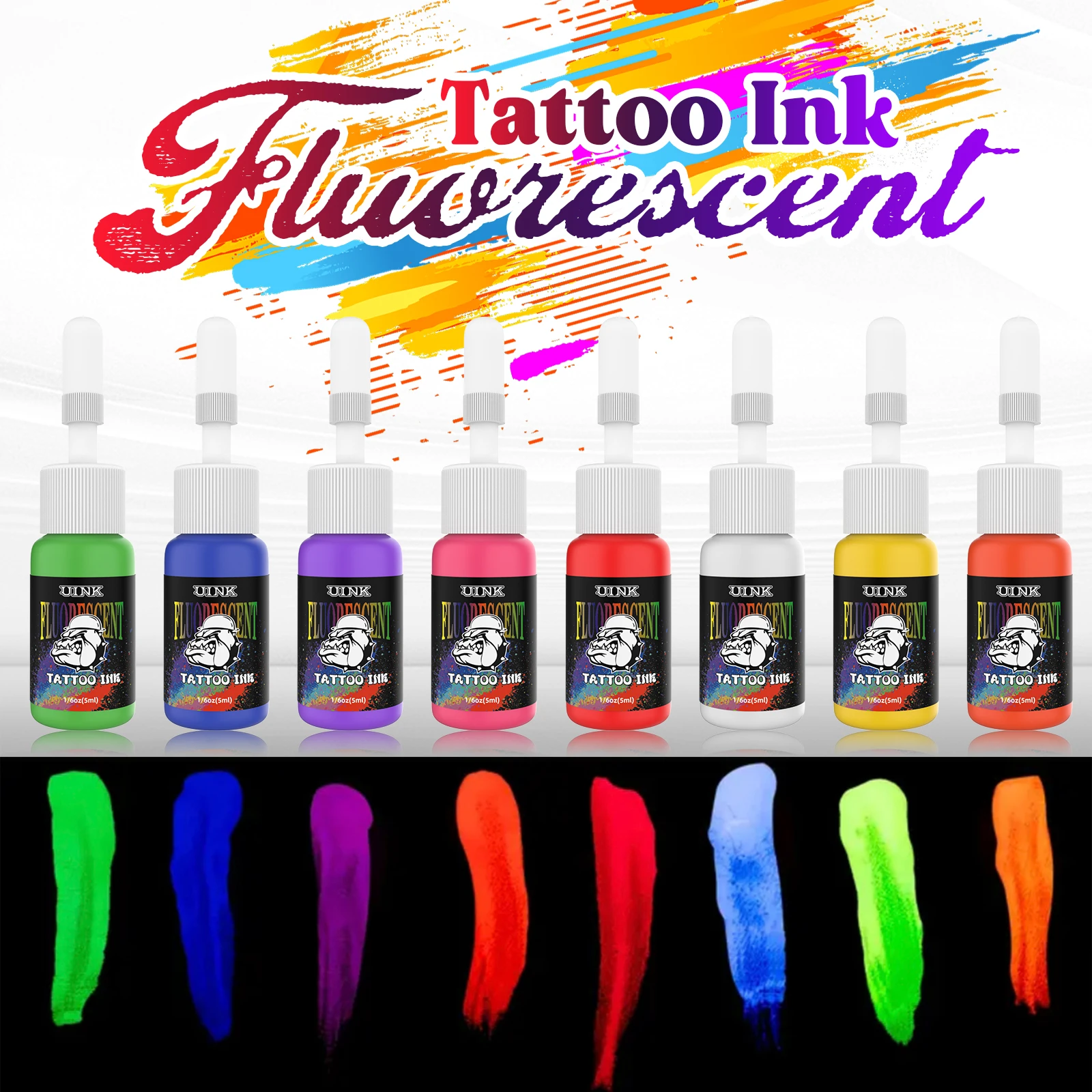DQFART UV Fluorescent Tattoo Ink Odorless Body Art Professional Tattoo Pigment Perfect for Body Art and Personal