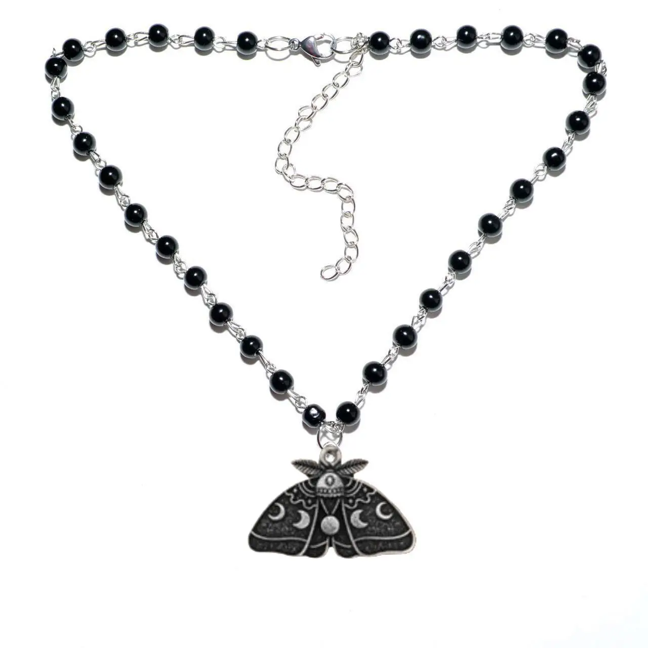 Gothic Blood Black Bead Necklace for Women's Vintage Moon Phase Luna Moth Witch Y2K Jewelry Accessories Gifts