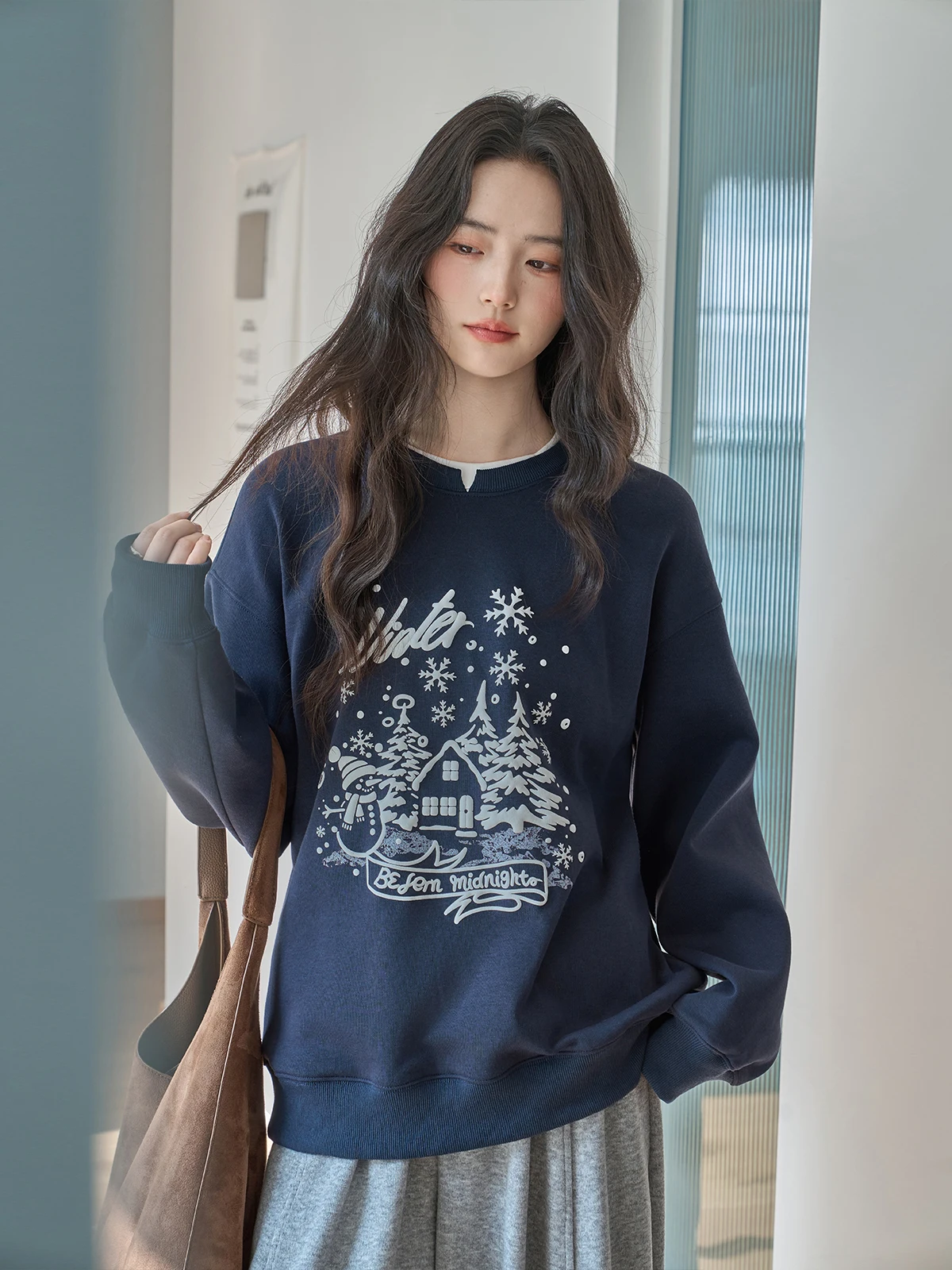 

Свитшот MoZa Blue с круглым вырезом и подкладкой из флиса, женский, свободного кроя, для похудения, в корейском стиле, с длинными рукавами, для повседневной носки