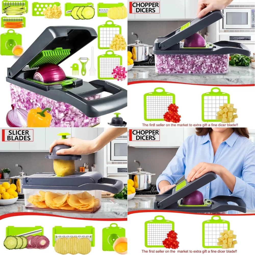 

Fruit & Vegetable ToolsCompact 9 in 1 Vegetable Chopper Mandoline Slicer Dicer Cutter for Kitchen Easy to Use Gray Green Fast