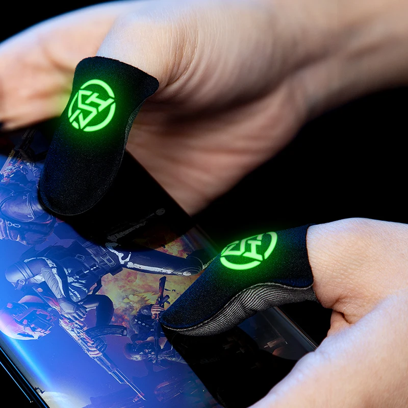 1 Pair Luminous Fingertips for PUBG Mobile Gaming Finger Sleeve Sweat-Proof Non-slip Fingertip Cover Touch Screen Thumb Gloves