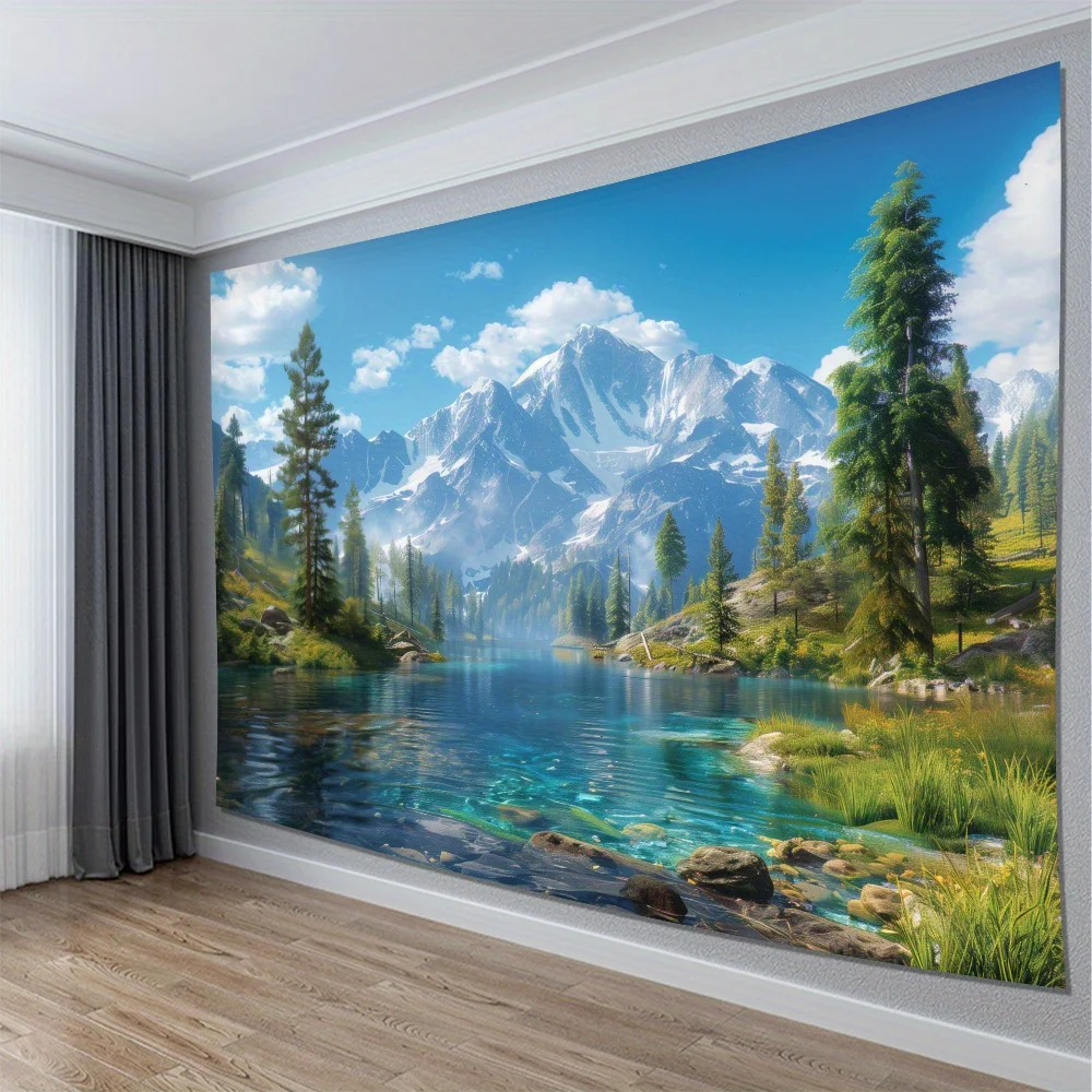 High Definition Scenic Alpine Mountain Lake Mural Wallpaper Decoration for Living Room Nature Forest Landscape Wall Art Decor