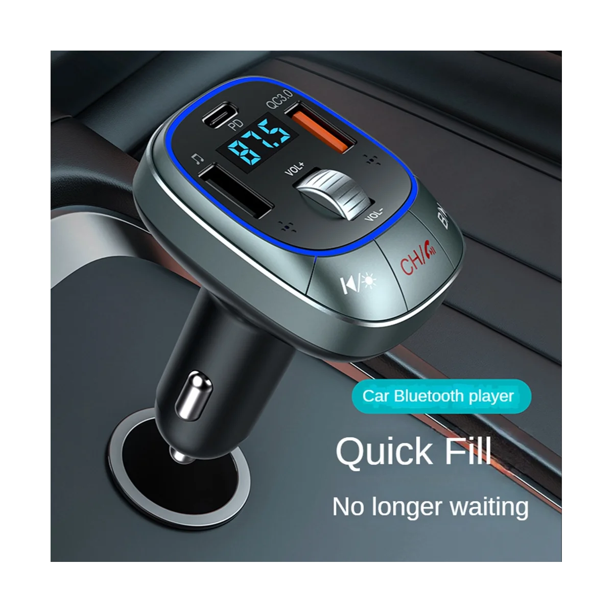 Car Charger Bluetooth 5.0 FM Transmitter PD 30W+QC3.0 Powerful Dual Mic Bluetooth Hands-Free with 7-Color Backlight