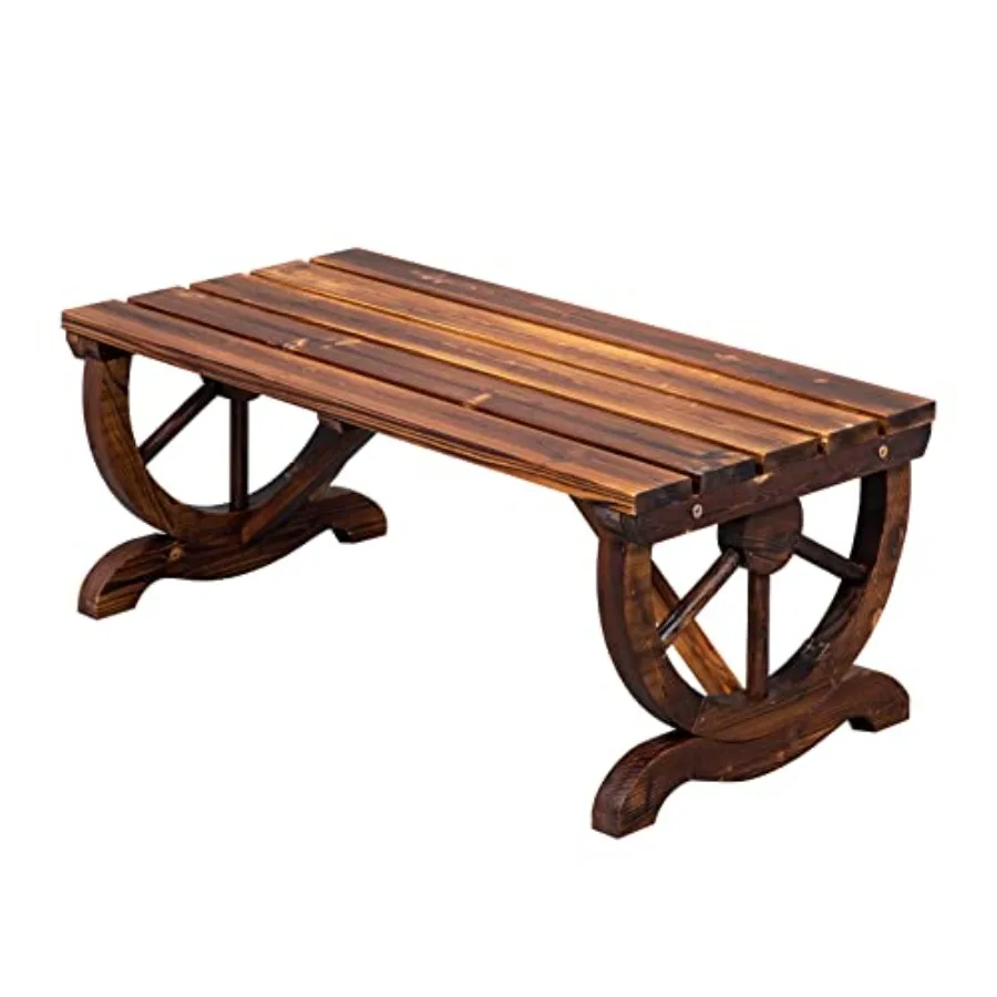 

Outdoor Rustic Wooden Bench with Wagon Wheel Legs for 2 People Garden Bench for Front Porch Furniture Patio Lawn Yard Park Indo