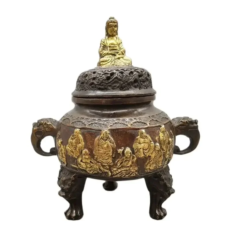 Copper incense burner, incense burner, home furnishings, bronze gilded 18 Arhat stove furnishings