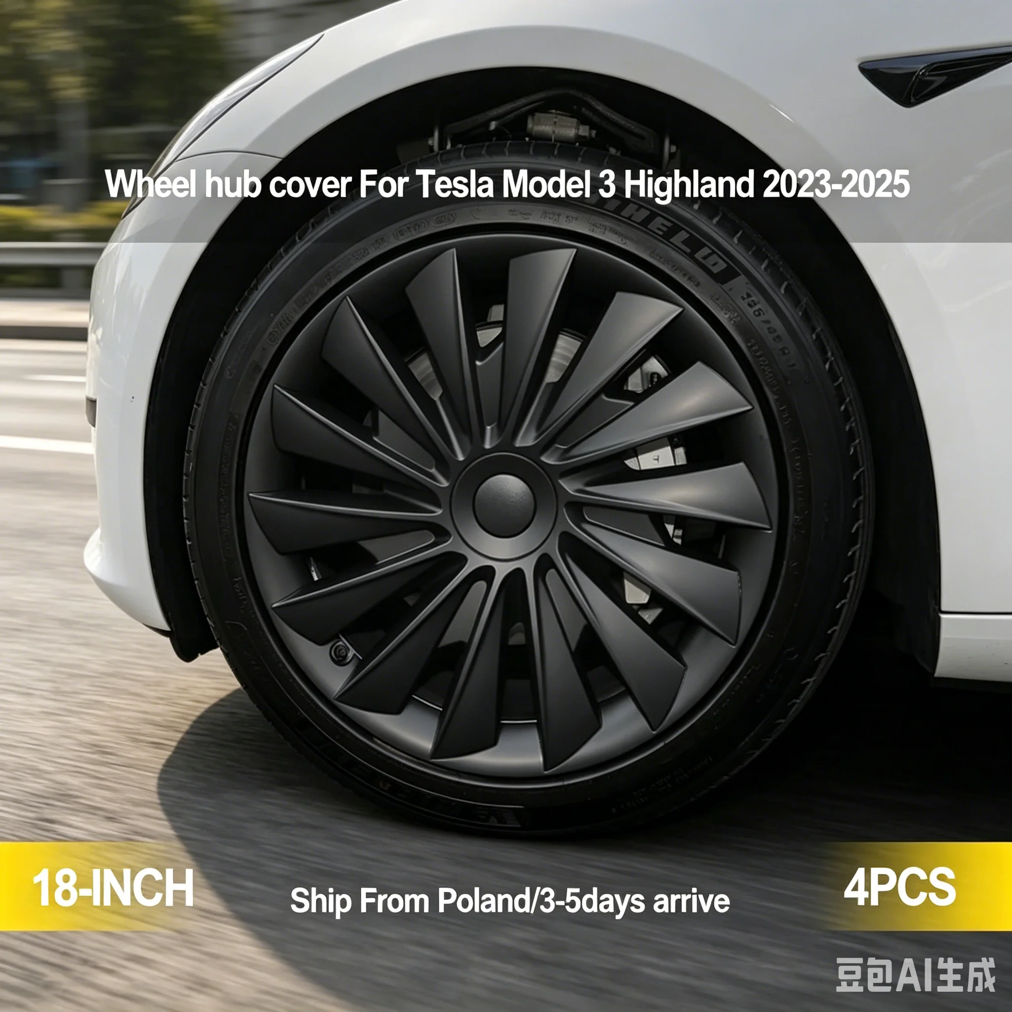 4er-Set Radkappen im Turbinen-Stil für Tesla Model 3 Highland 2023-2025, 18 Zoll, Ersatz-Zubehör