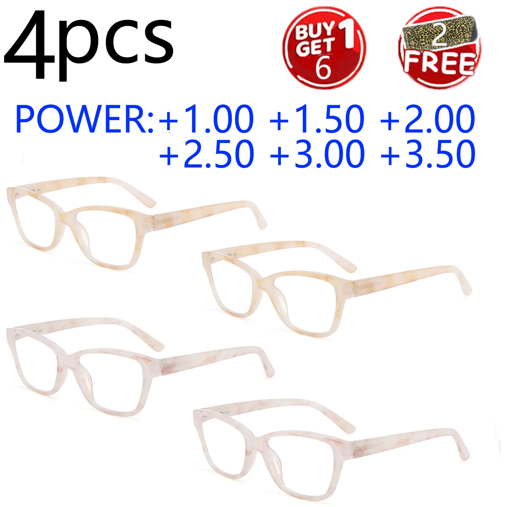 

4PCS Lightweight Marble-Pattern Reading Glasses Set with Blue-Light Blocking & Spring Hinges for Universal Fit