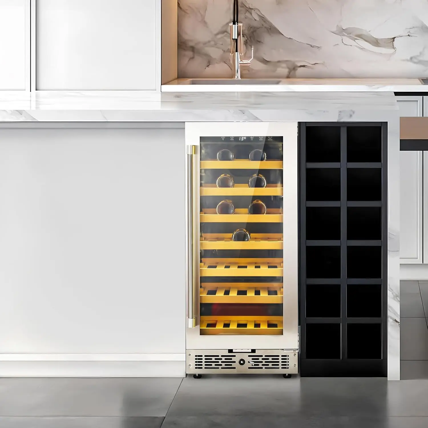 

Beer Bar Fridge Cooler Wine Fridge Cabinet Wine Storage Refrigerator with Glass Door for Patio Black, Customized