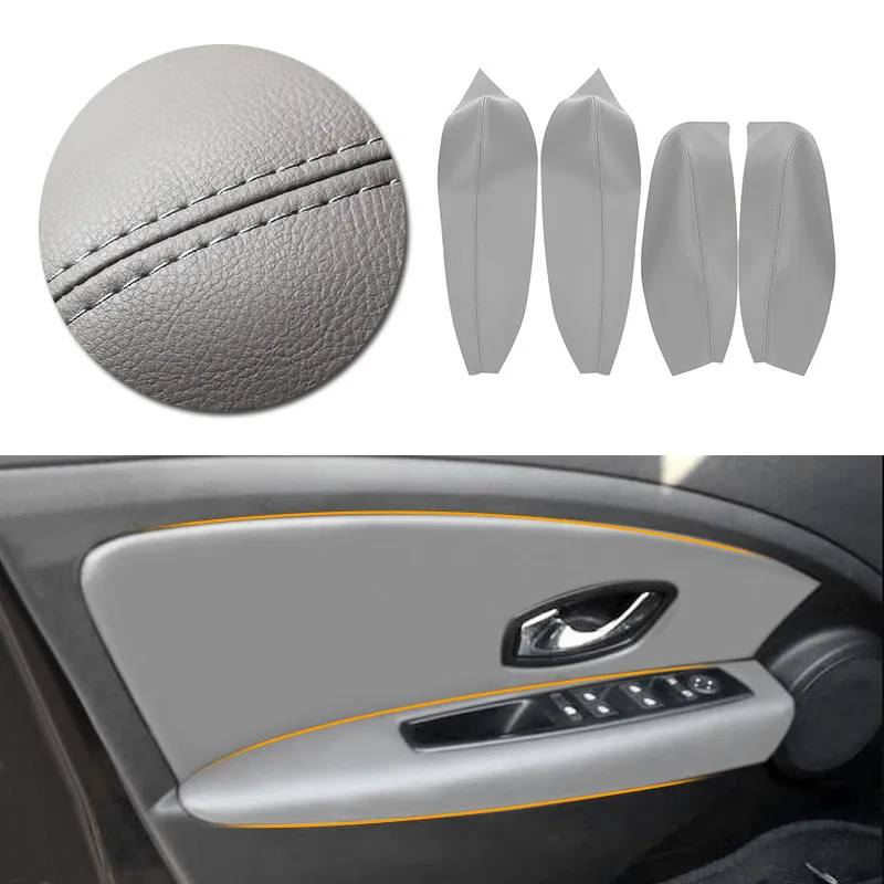 For Renault Megane 3 2008-2014 Microfiber Leather Car styling Interior Door Armrest Panel Door Guards Cover Trim 4pcs