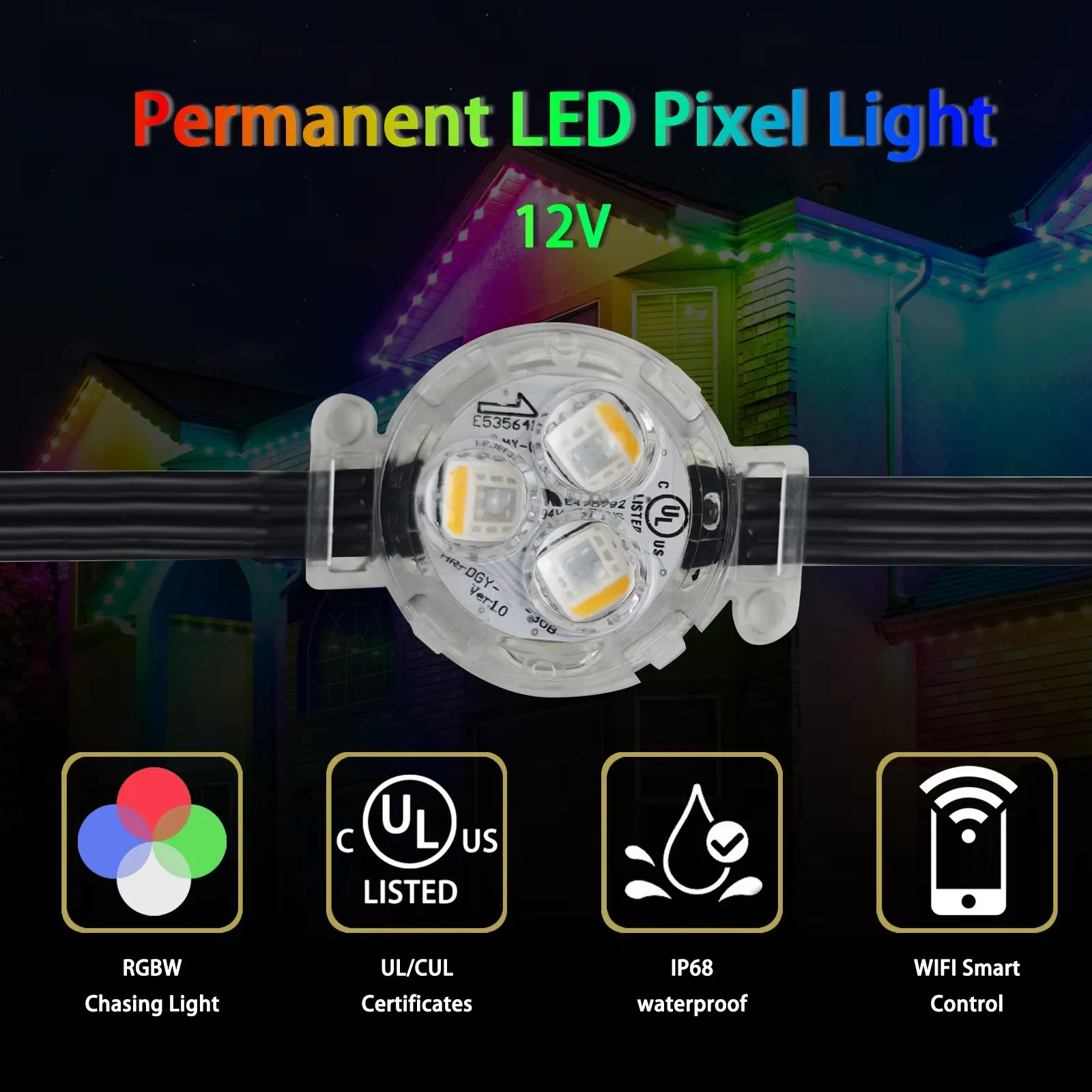 Flashing Light Decoration Waterproof Outdoor Smart Pixel Light Emitting Diode Light RGB Controller Permanent Roof Lighting