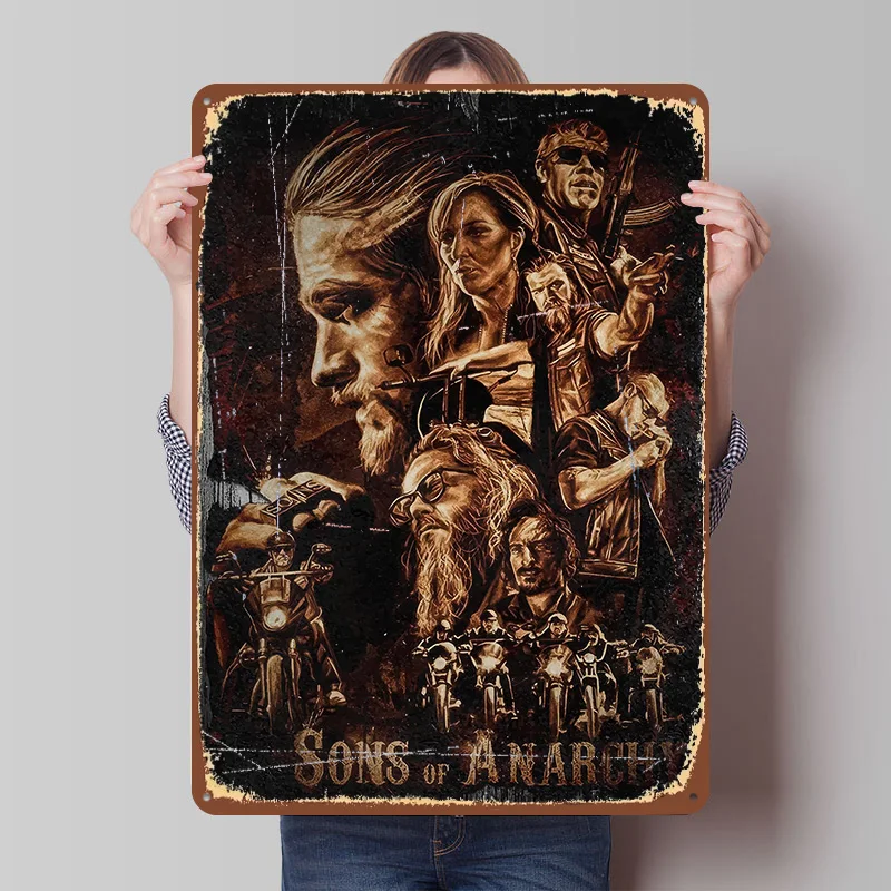 Sons of Anarchy TV Series Artwork Tin Plaque Poster Customized Wall Art Retro Vintage Metal Signs for Room Decoration Bedroom