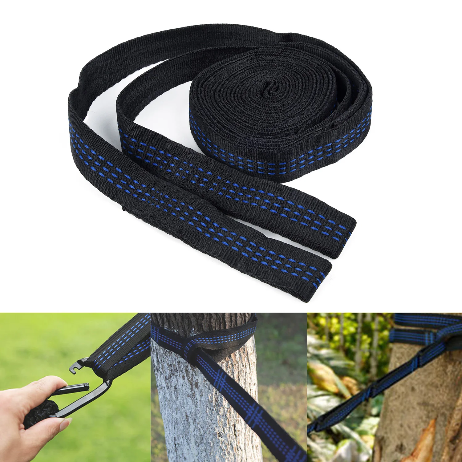 2 Adjustable Tree Hanging Extension Hammocks Straps Heavy Suspension+2 Buckle No. 8 Black Gold Buckle 200kg Loading