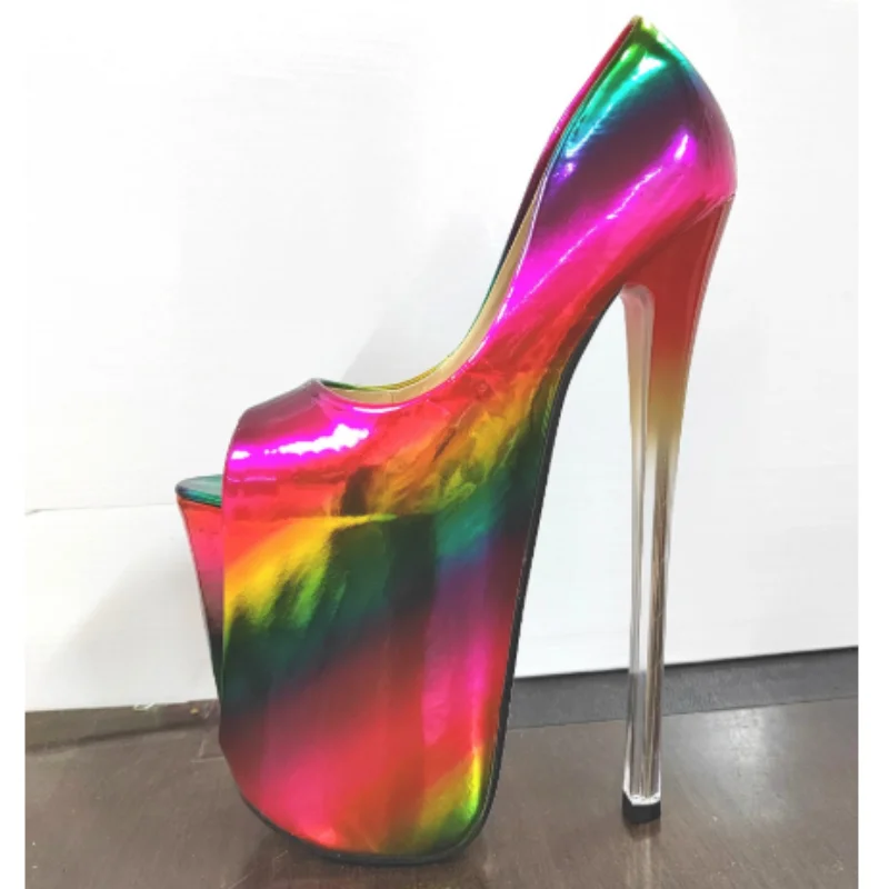 Sexy 22cm Extreme High Heels Platform Pumps Shoes Woman Patent Red Green Heeled Wedding Party Stripper Dance Shoes Large Size 50