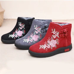 Winter Plus Velvet Warm Old Beijing Cloth Shoes Women's Vintage Ethnic Style Non-slip Soft-soled Embroidered Short Cotton Boots