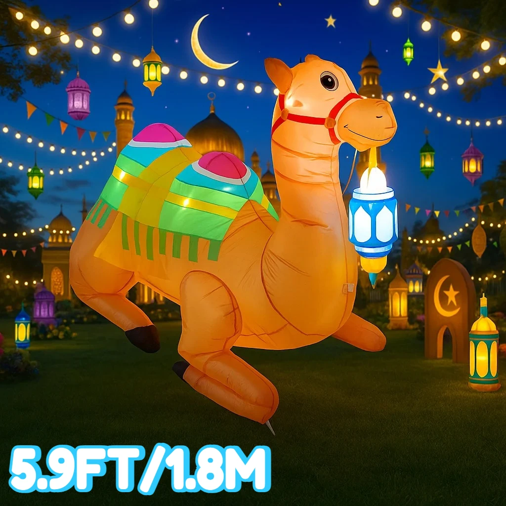 

5.9FT/1.8M Inflatable Camel Toy DIY Decor Muslim Ramadan Eid Festivals Outdoor Yard Ornament with LED Light Perfect Holiday Gift