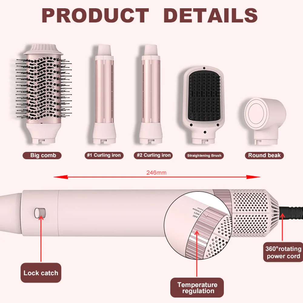 New-Arrival Electric Hair Brushes Blow Drier 5 in 1 Hair Dryer Brush 800W One Step Hot Air Brush for All Type Hair Styler Tools