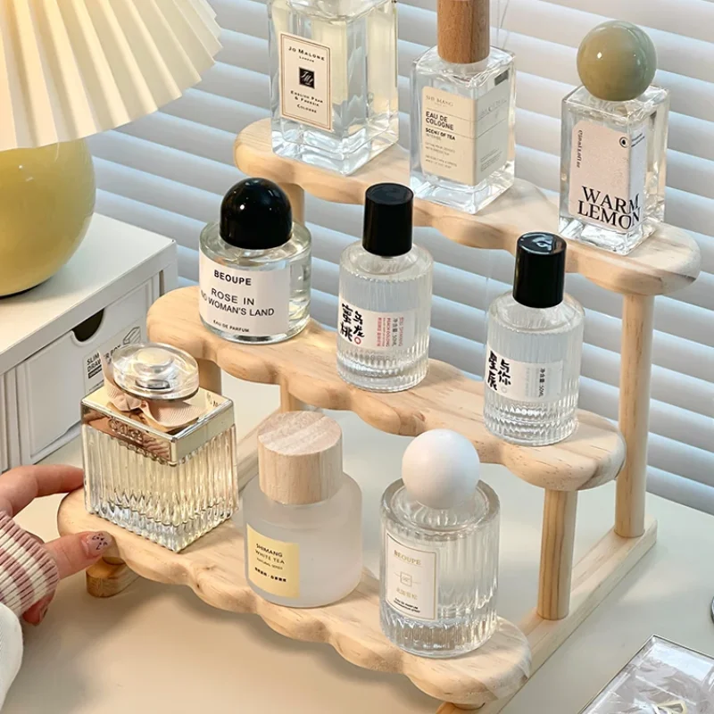 3-stufiger Display-Riser-Ständer, Holzregal für Parfüm-Organizer, Parfüm-Display-Regal, Figuren-Vitrine, Puppen-Aufbewahrungsregal – Detail 4