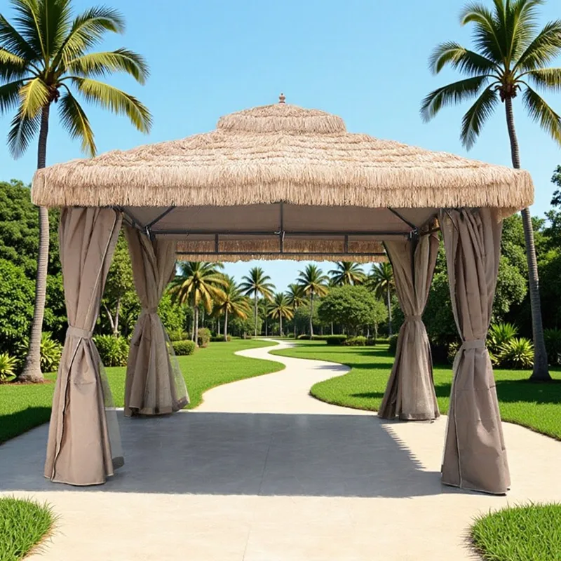 Simulation Thatched Roof Outdoor Pavilion Courtyard Four Corners Leisure Pavilion Scenic Farm Agritainment Awning Wholesale