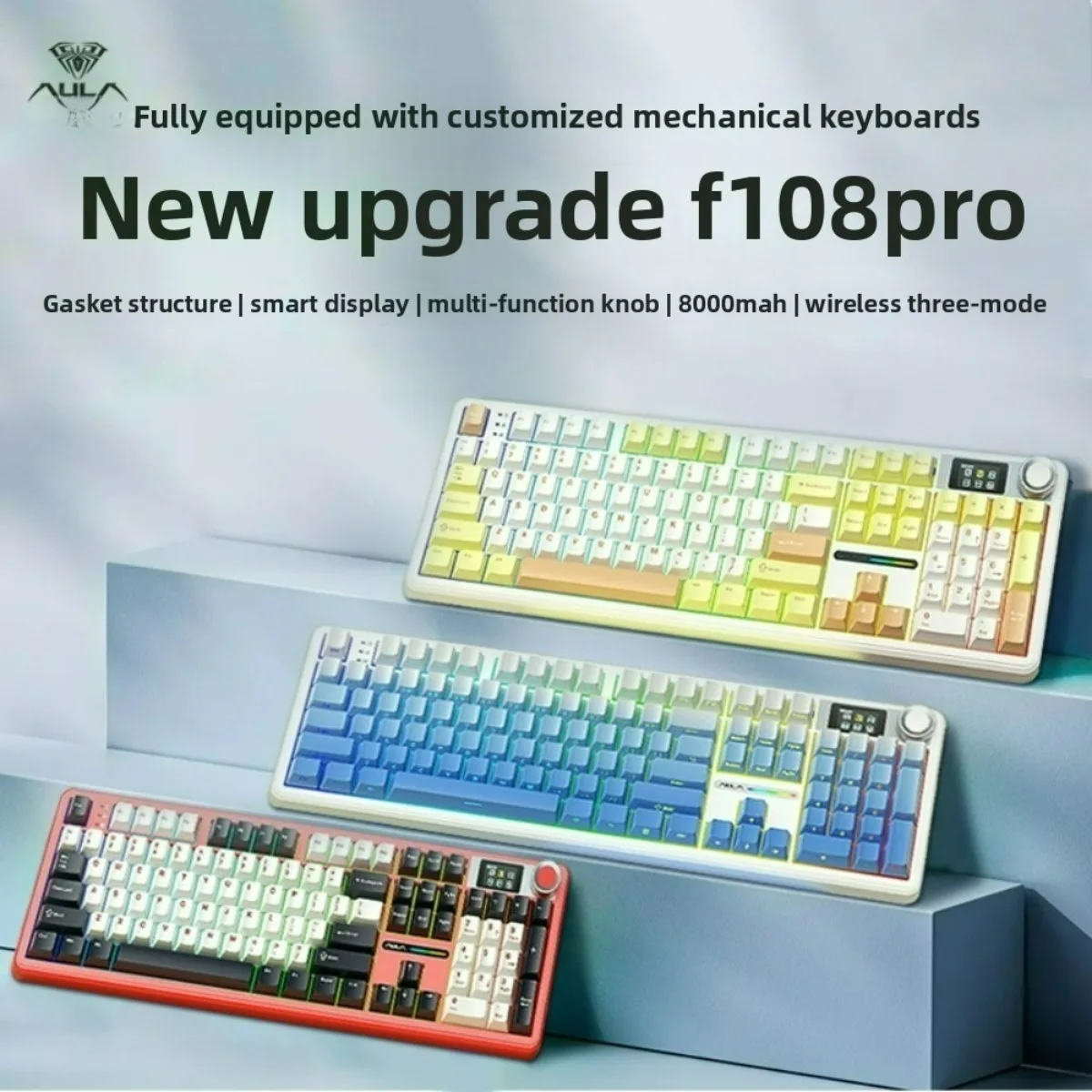 AULA F108 PRO Kabellose mechanische Tastatur in voller Größe, individuelle Hintergrundbeleuchtung,
