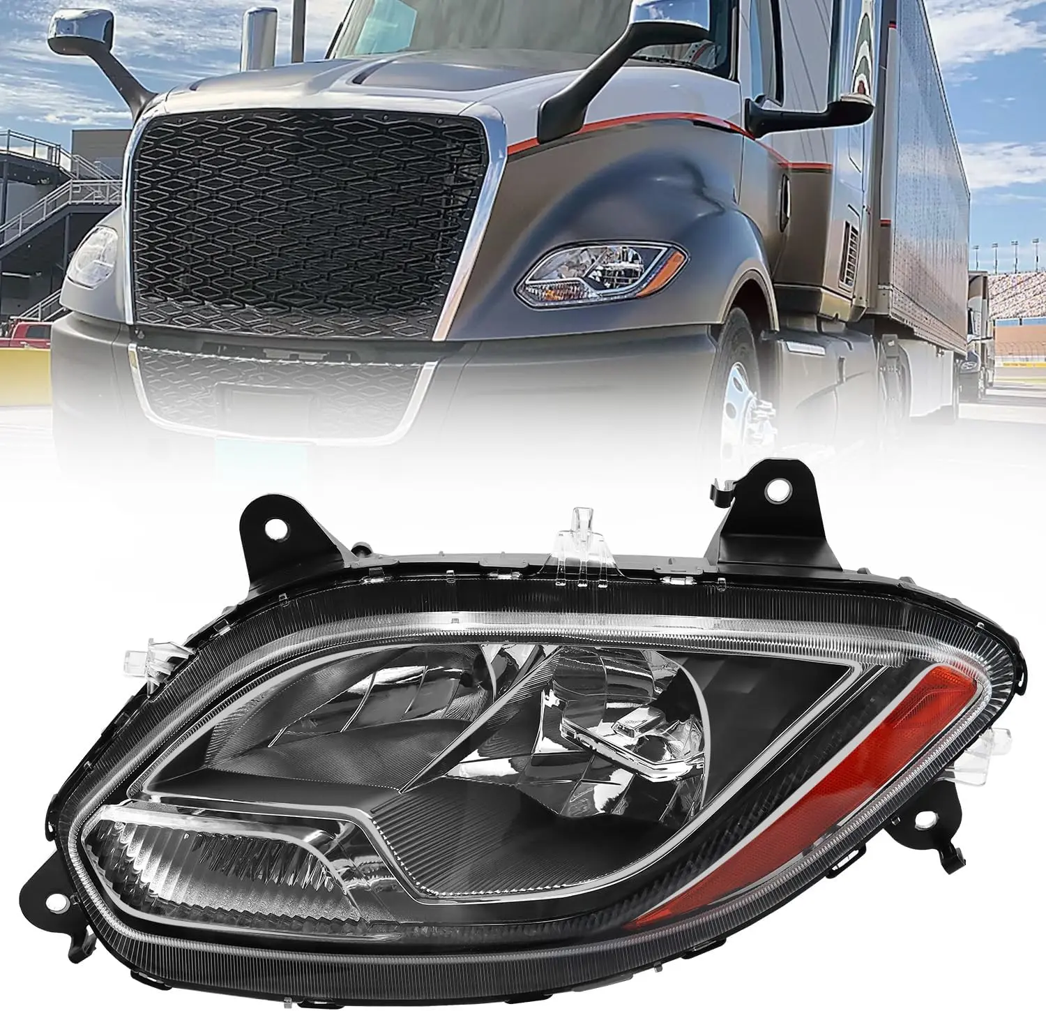 

Пара светодиодных фар для International LT625 2018-2023, черный корпус, прозрачные линзы, для водителя и пассажира, замена