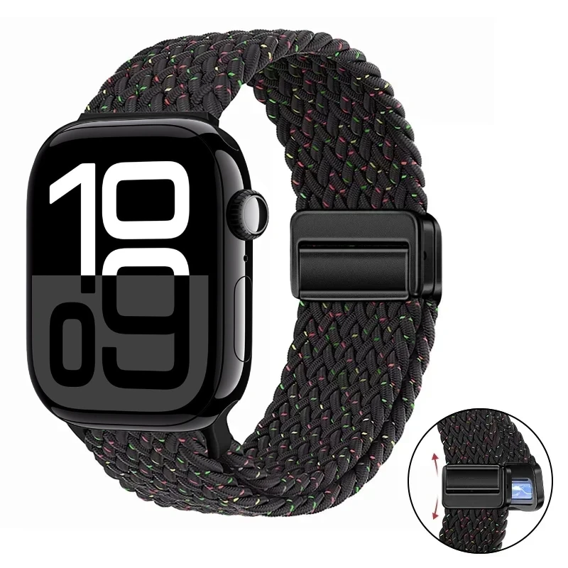 Nylon Braided Loop Strap For Apple Watch 11 10 42mm 46mm 9 8 7 45mm 41mm Ultra 3 2 49mm Magnetic Buckle Bracelet iWatch 6 5 4 SE