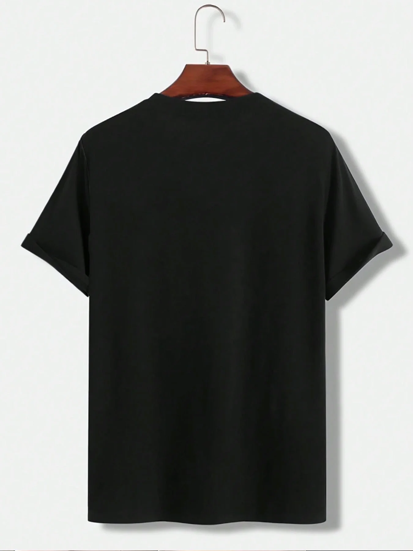 Men Black T‑Shirt White Red Gold Horizontal Stripe Print Crew Neck Short Sleeve Tops