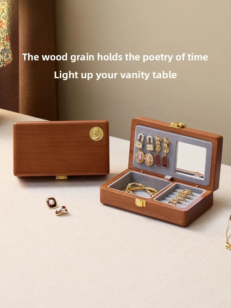 

Портативная деревянная шкатулка для украшений ручной работы, маленький органайзер для хранения серег, колец, ожерелий, винтажный, для настольного использования