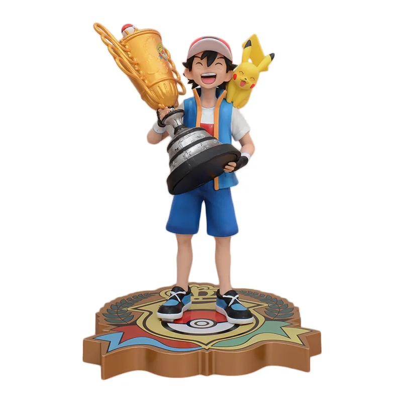 Pokémon Pokémon National Contest Champion Gold Cup, Ash Ketchum Pikachu Anime Figure Collectible Model Tabletop Decoration Toy