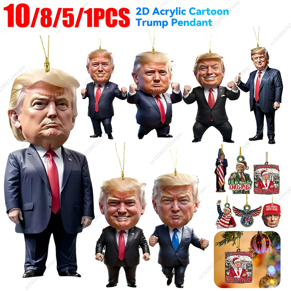 Donald Trump Christmas Ornament 2D Acrylic Christmas Trump Ornaments 2024 Christmas Tree Pendant Xmas Hanging Tree Decorations