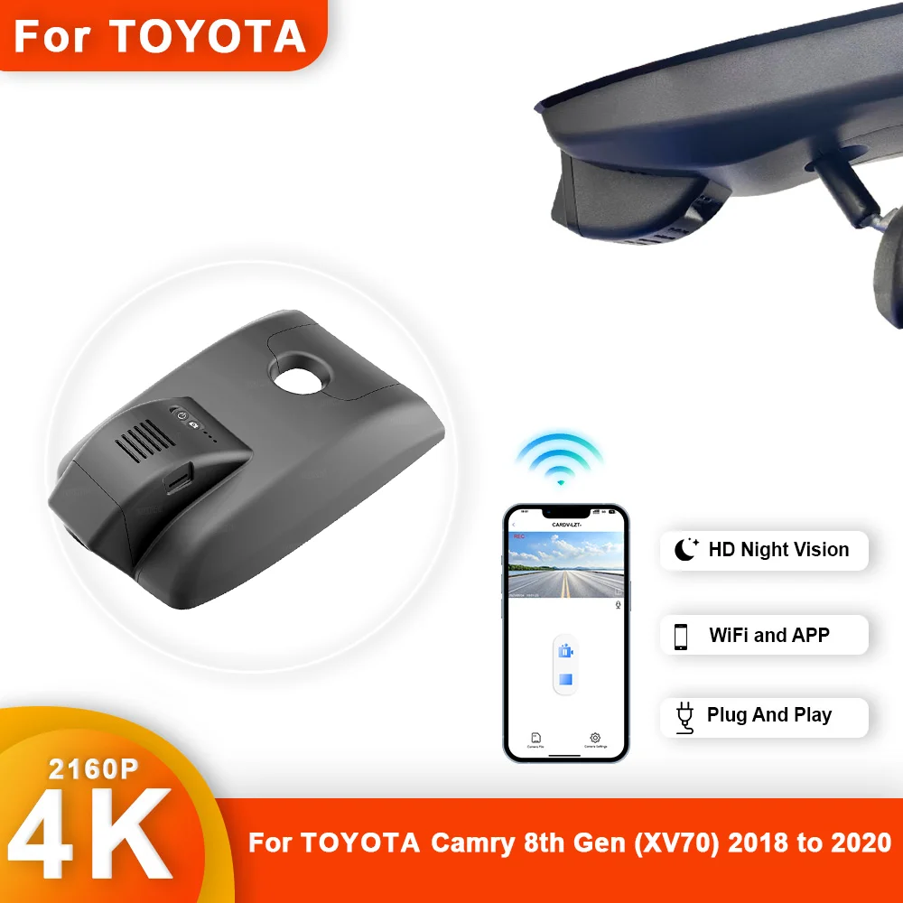 Customized 4K HD 2160P Plug and play DashCam For Toyota Camry 2018 2019 2020Year model Front and Rear WIFI APP Car Dvr