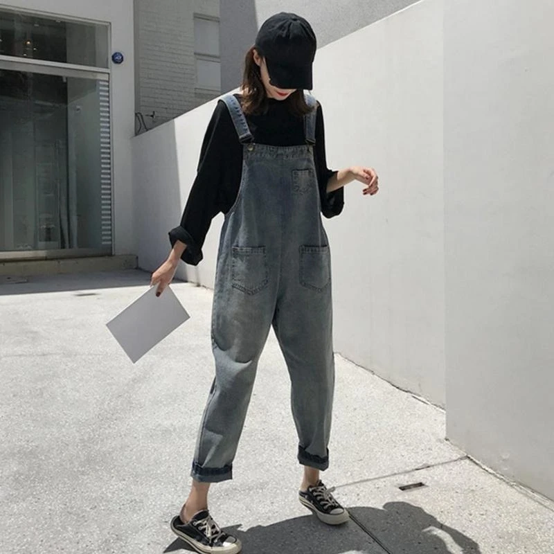 

New Style Korean Women's Jeans Overalls Slimming Youthful Versatile Loose Wide Leg Student Pants