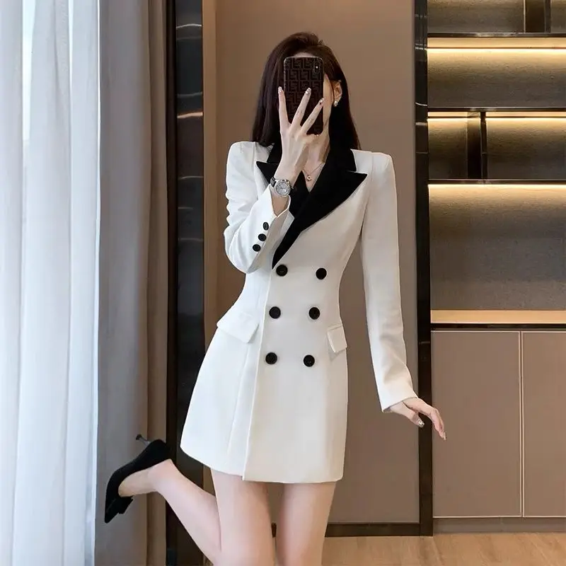 

New Commuting High-end Temperament Professional Slim Skirt Long-sleeved Waisted Suit Dress for Women in Spring