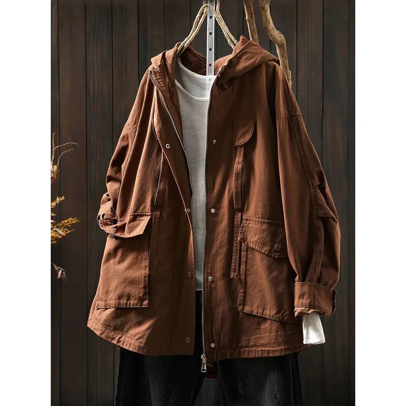 المرأة عادية معطف واقٍ من المطر جديد وصول 2025 الخريف خمر نمط بلون جيوب كبيرة فضفاضة الإناث القطن أساسيات السترات M1896 #6