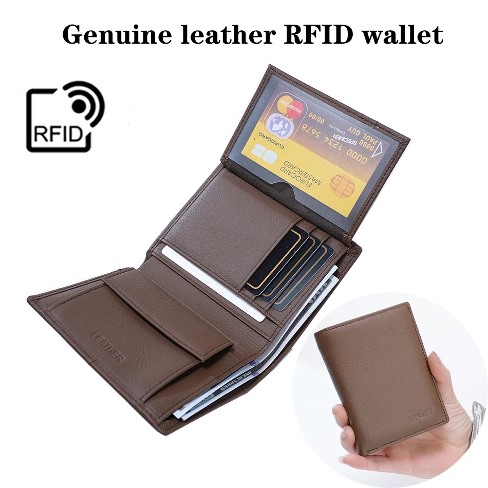 Genuine Leather Men Wallets Short Male Purse Card Holder Wallet Men Fashion RFID anti-theft Wallet for men and women