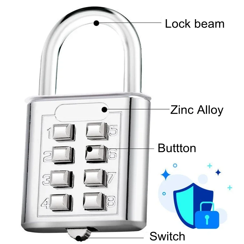 8 Digits Password Code Combination Padlock Zinc Alloy Suitcase For Luggage Travel Code Smart Lock Code Keyed Anti-thieft Lock